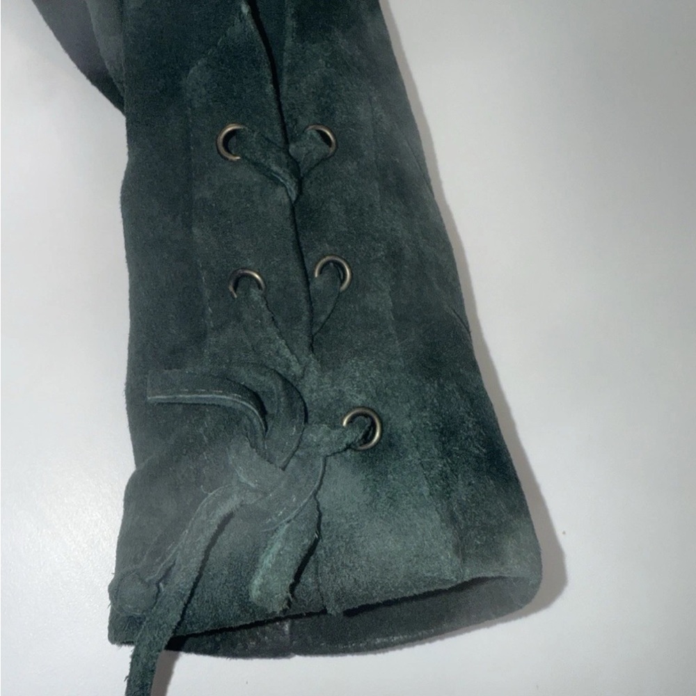 Vintage 90s Wilson Leather Womens fringe Suede Emerald Forest Green Jacket S - Picture 7 of 12